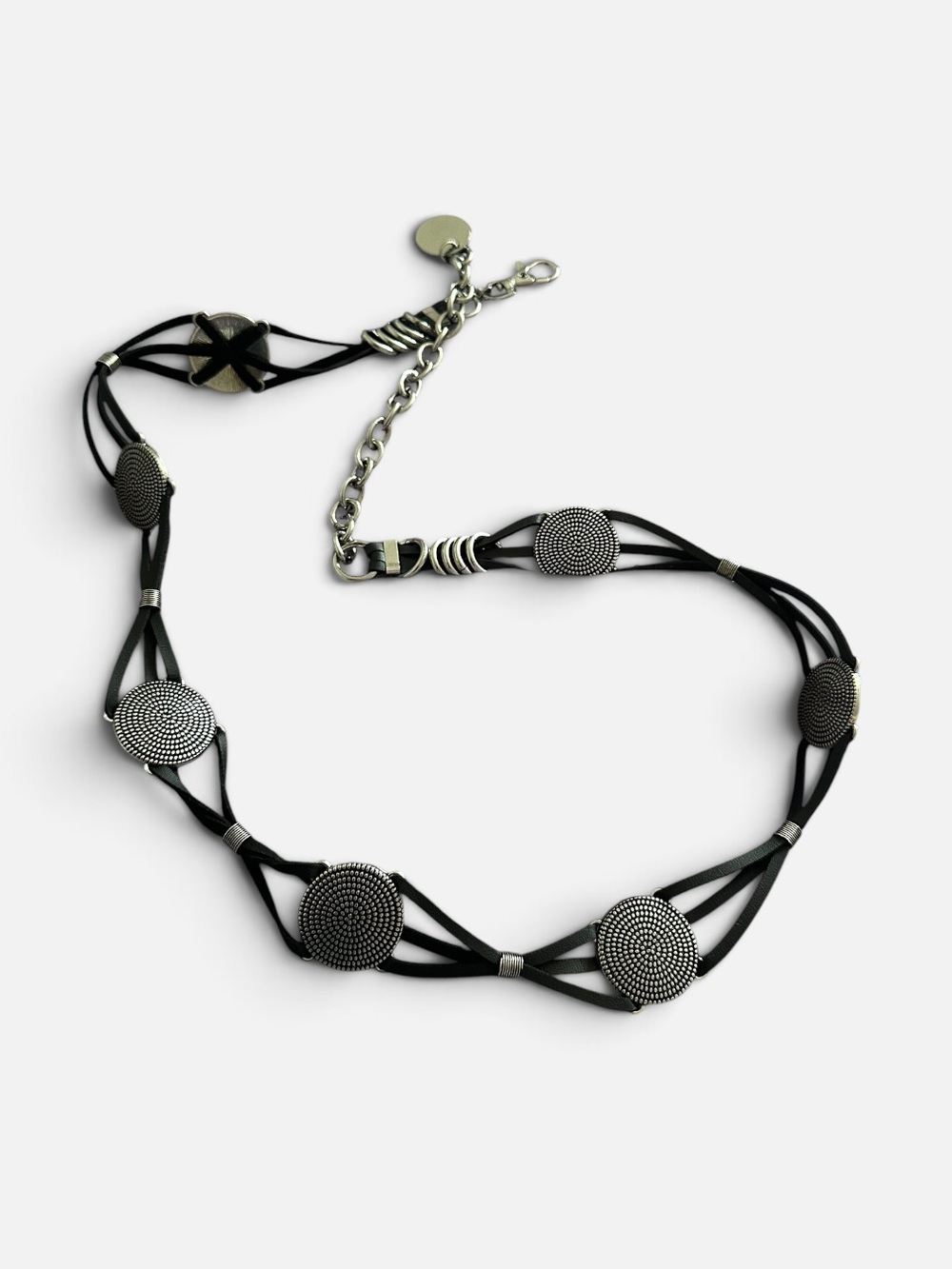 Kohl's Black Multi-Strand Belt with Silver Disc Details